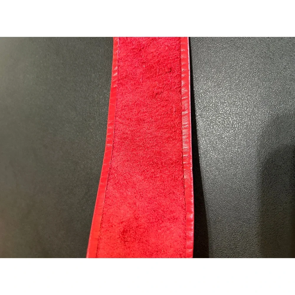 VTG St Michael Leather Belt Women 25-26 XS Red Wide Cinch Waist Sash UK Chic 90s